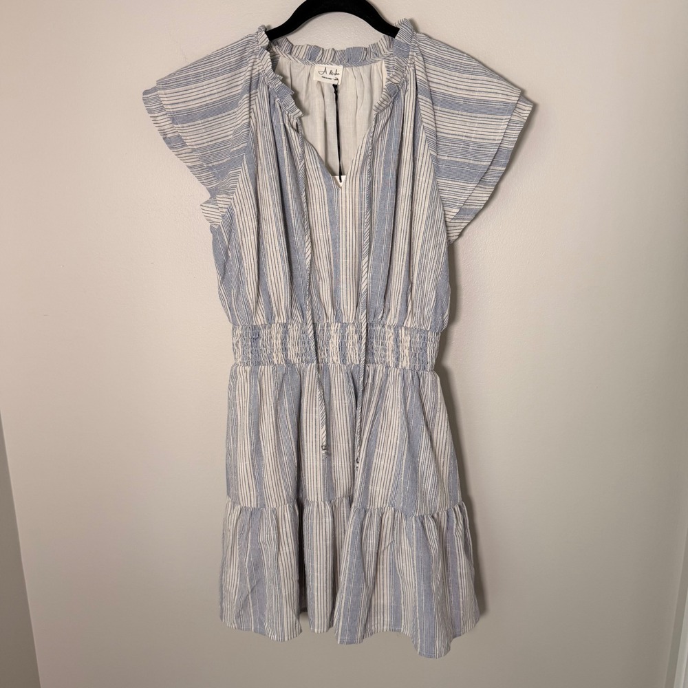 Coastal Cottagecore Cotton Tiered Dress LG NEW Smocked Waist Tiered Lined Summer - Picture 3 of 16